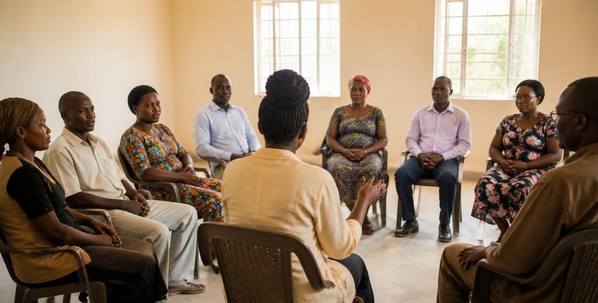 Community members seated in a circle during a training session
